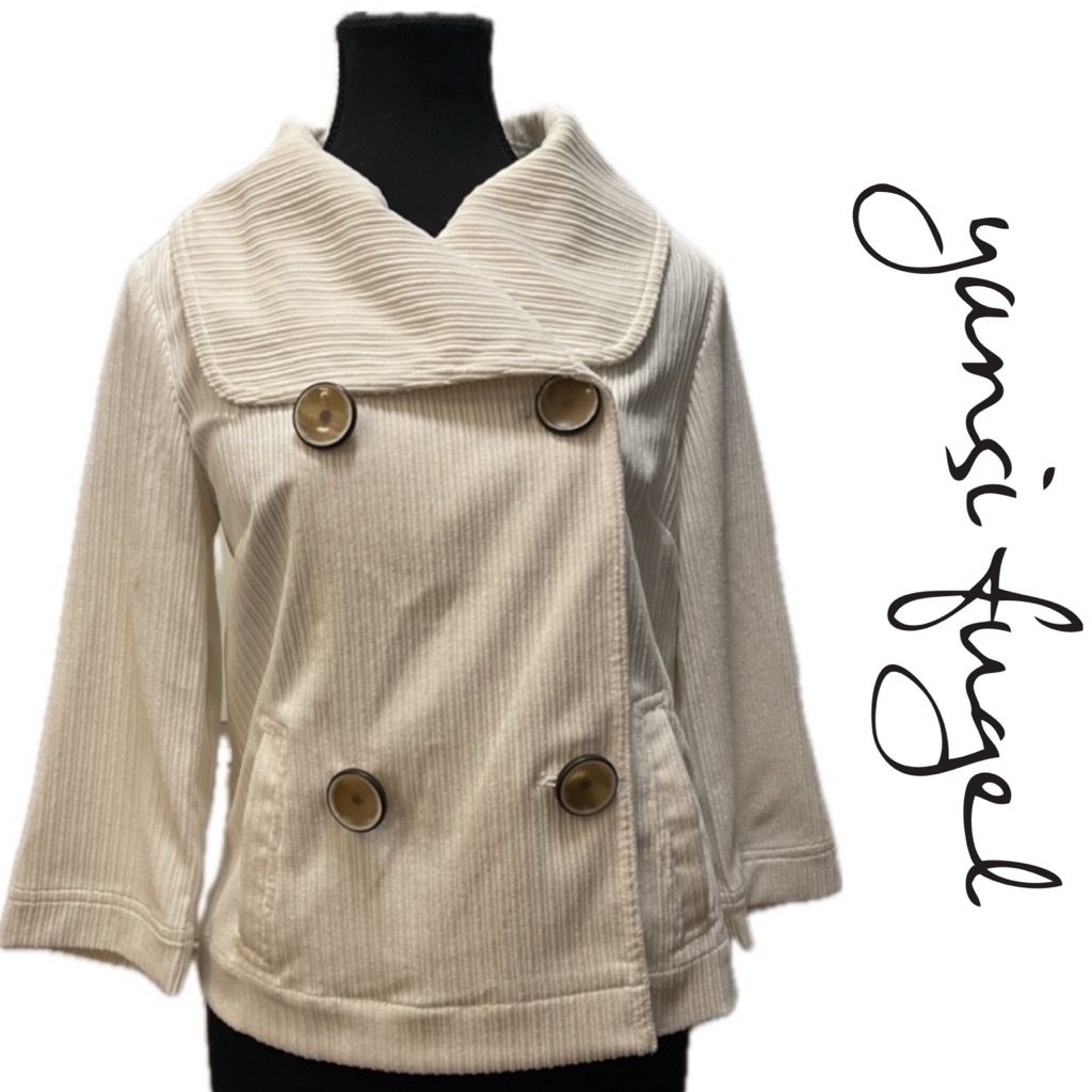 Yansi Fugel Double Breasted Cream Corduroy Jacket Luxury Designer Tux Couture Xs